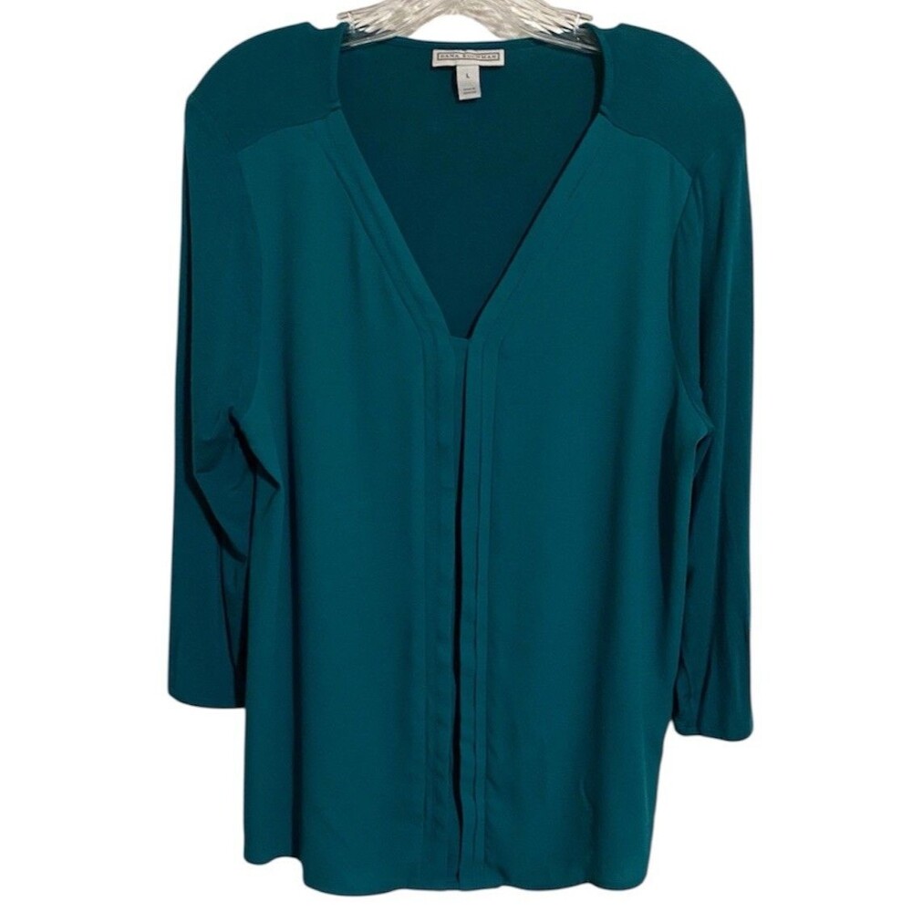 Dana Buchman Women's Blouse Top Size Large Two-tone Green 3/4 Sleeve Goth Grunge